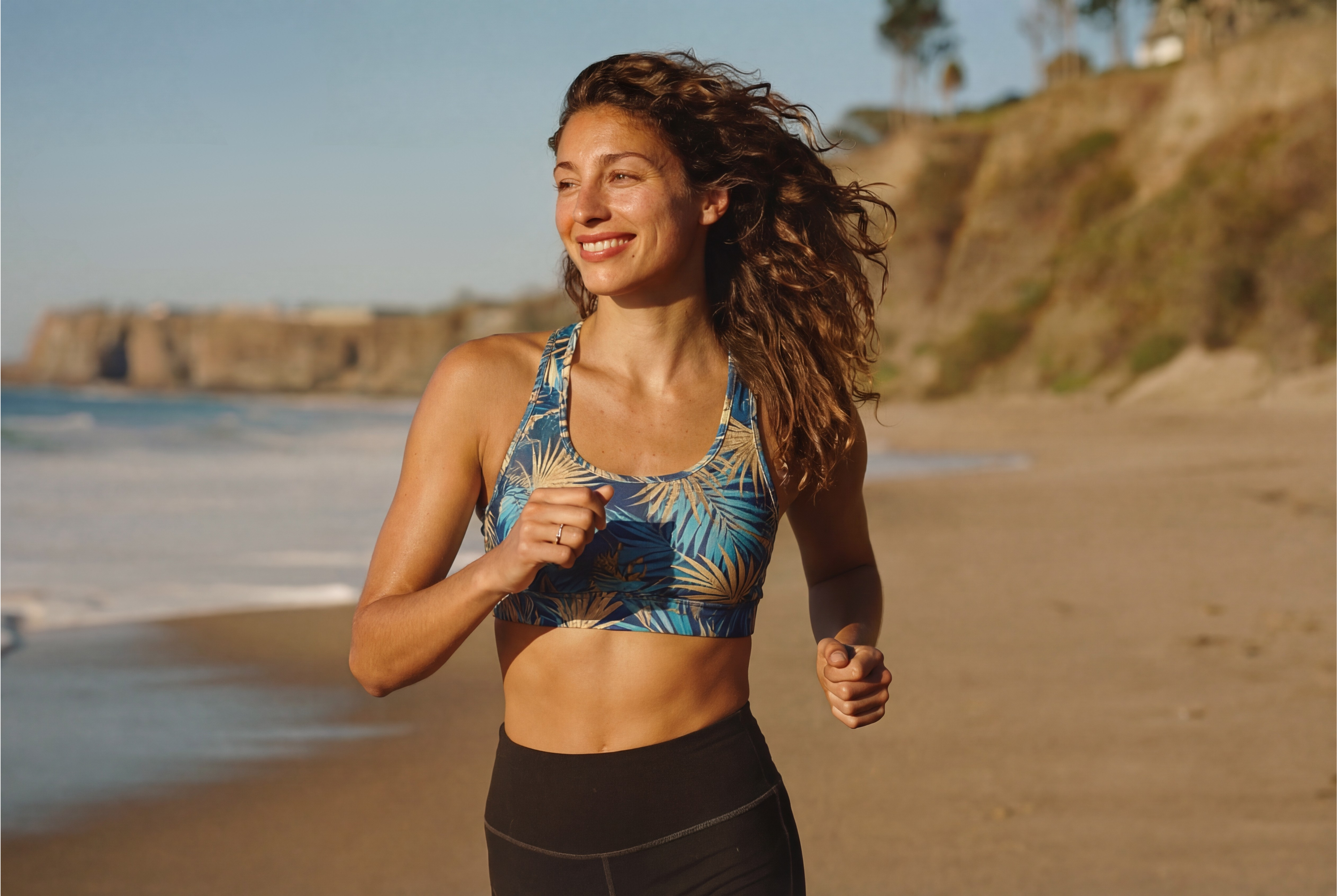 woman jogging on beach fitness healthy lifestyle image