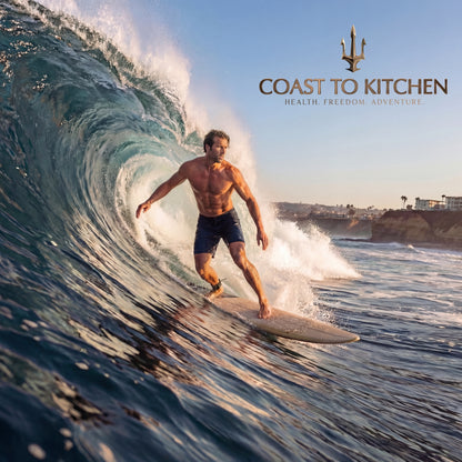 man surfing ocean wave Coast to Kitchen lifestyle branding image